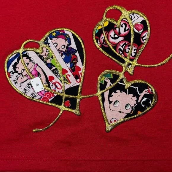 Betty Boop Bingo Playing Cards‎ Patch T Shirt Hearts Gold Puffy Paint XL USA Vtg